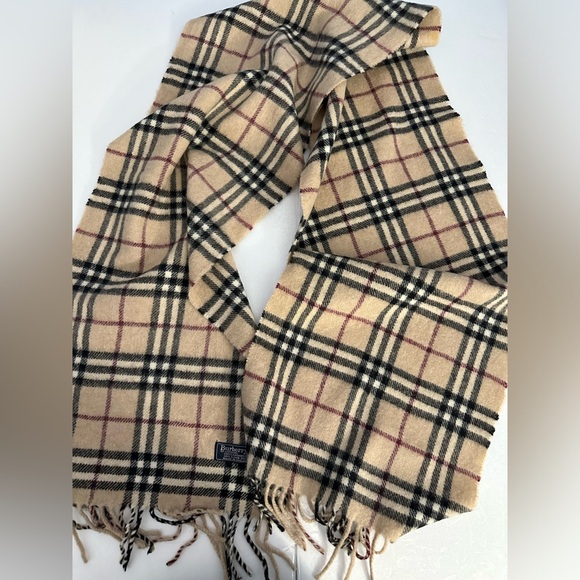 BURBERRY / BURBERRY’S London 100% Cashmere fringe scarf classic check brown VTG - Picture 8 of 10
